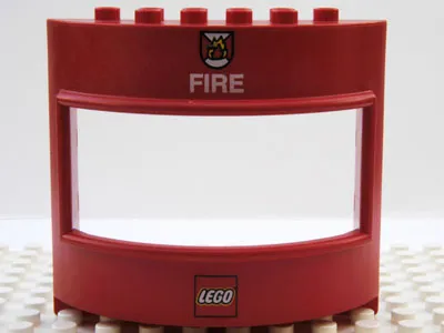 Duplo Wall with Window 3 x 8 x 6 Round with LEGO Logo, Flames on Badge and White 'FIRE' Pattern
