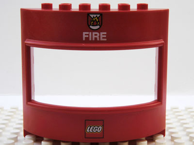 Duplo Wall with Window 3 x 8 x 6 Round with LEGO logo and Fire Pattern