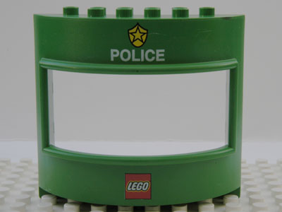 Duplo Wall with Window 3 x 8 x 6 Round with LEGO logo and Police Pattern