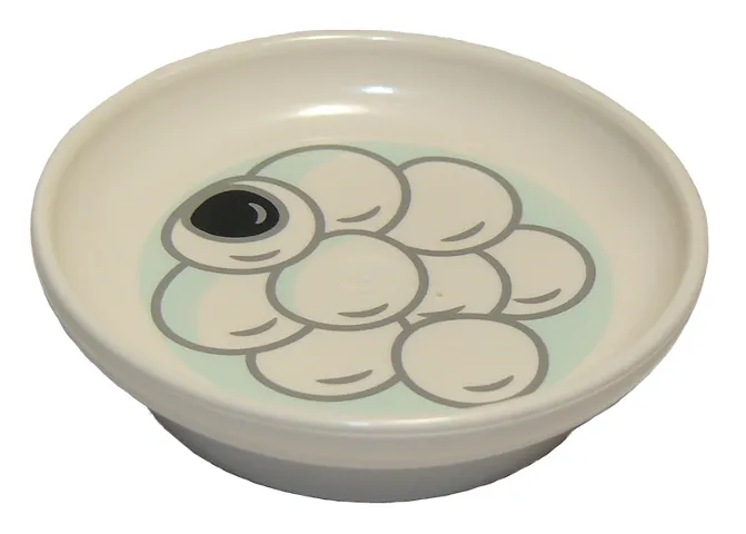 Duplo Utensil Dish 3 x 3 with Tang Yuan Sesame Rice Balls in Light Aqua Water Pattern