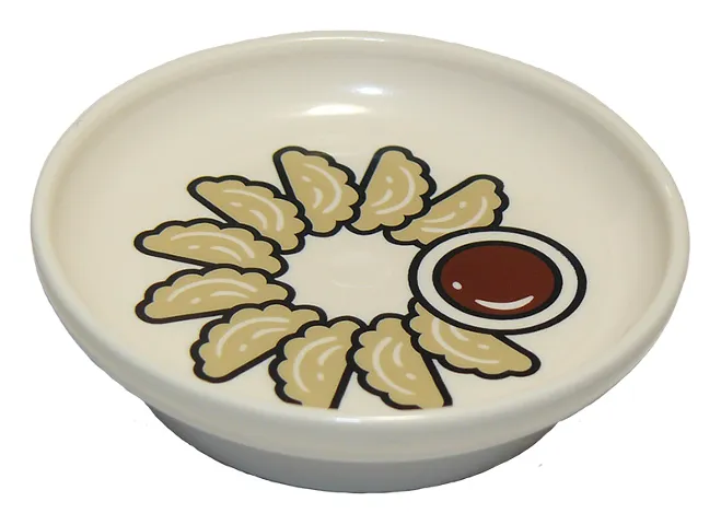Duplo Utensil Dish 3 x 3 with Chinese Jiaozi Dumplings and Dipping Sauce Pattern