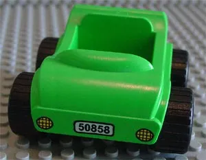 Duplo Car with Molded Pearl Light Gray Wheels and Black Treaded Tires with Yellow Headlights, Black '50858' on White License Plate Pattern