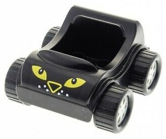 Duplo Car with Molded Pearl Light Gray Wheels and Black Treaded Tires with Yellow Eyes and Nose, White Dots Pattern