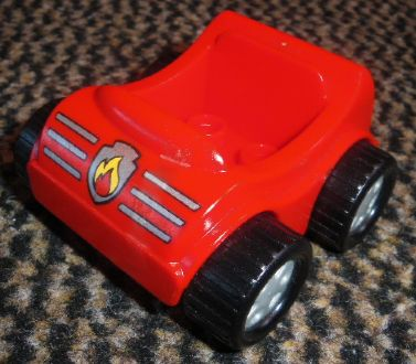 Duplo Car with Molded Pearl Light Gray Wheels and Black Treaded Tires with Silver Stripes and Fire Badge Pattern