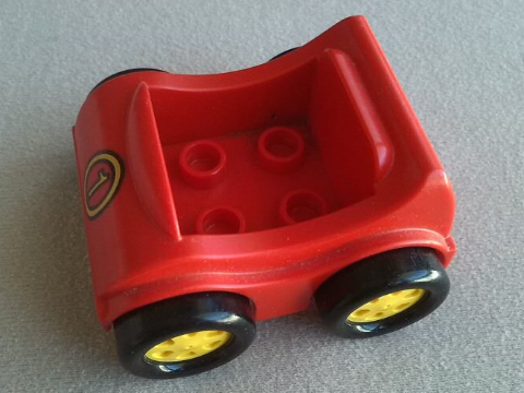 Duplo Car with Molded Yellow Wheels and Black Smooth Tires with Yellow Number 1 in Circle Pattern