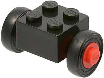 Brick, Modified 2 x 2 with Red Wheels for Single Tire with Black Tires 14mm D. x 4mm Smooth Small Single (3137c01 / 3139)