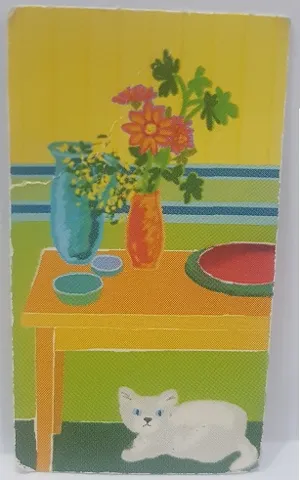 Paper Part for Set 3149 - Cardboard Punch-Out with Cat Under Table / Mountain Pattern on Opposite Sides