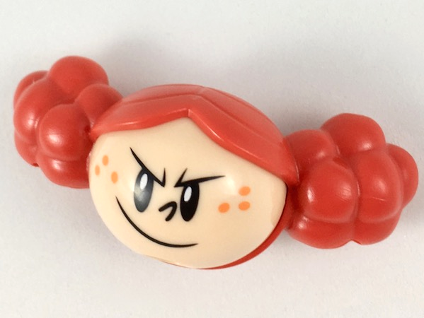 Minifigure, Head, Modified Princess Morbucks with Red Hair, Mischievous Grin, Orange Freckles Pattern