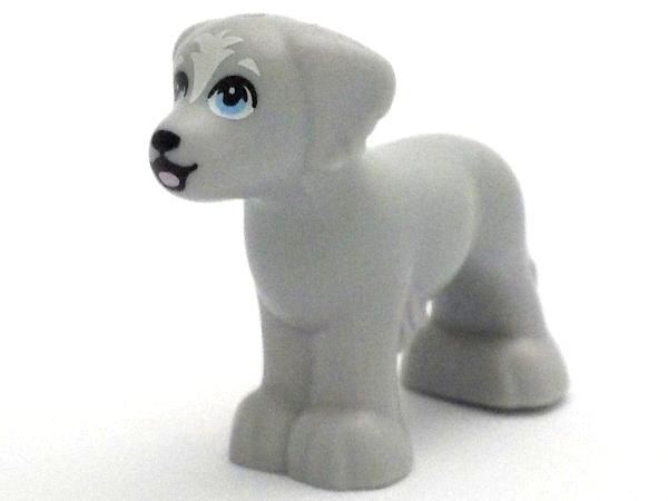 Dog, Friends Style, Shaggy Fur, Ears, and Tail with Black Nose, Open Mouth and Eyelids, Bright Pink Tongue, White Eyebrows and Blaze and Bright Light Blue Eyes Pattern