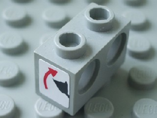 Technic, Brick 1 x 2 with Holes with Black Digger Bucket and Red Curved Arrow Up on White Background Pattern (Sticker) - Set 8459