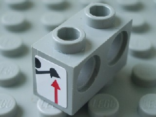 Technic, Brick 1 x 2 with Holes with Black Digger Bucket and Red Arrow Up on White Background Pattern (Sticker) - Set 8459