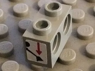 Technic, Brick 1 x 2 with Holes with Black Digger Bucket and Red Arrow Down on White Background Pattern (Sticker) - Set 8459