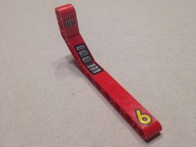 Technic, Liftarm, Modified Bent Thick 1 x 11.5 Double with Yellow '6', Gray Seat, and Black and White Grille Pattern (Stickers) - Set 8247