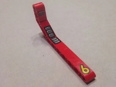 Technic, Liftarm, Modified Bent Thick 1 x 11.5 Double with Yellow '6', Gray Seat, and Black and White Grille Pattern (Stickers) - Set 8247