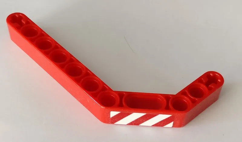 Technic, Liftarm, Modified Bent Thick 1 x 11.5 Double with Red and White Danger Stripes Pattern Model Left Side (Sticker) - Set 42082