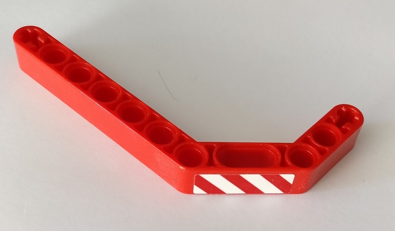Technic, Liftarm, Modified Bent Thick 1 x 11.5 Double with Red and White Danger Stripes Pattern Model Right Side (Sticker) - Set 42082