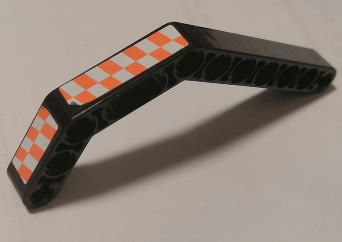 Technic, Liftarm, Modified Bent Thick 1 x 11.5 Double with White and Orange Checkered Pattern Model Left Side (Stickers) - Set 8162