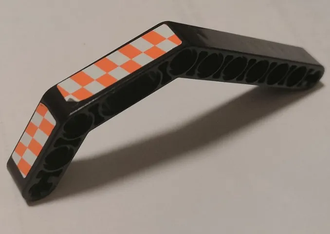 Technic, Liftarm, Modified Bent Thick 1 x 11.5 Double with White and Orange Checkered Pattern Model Left Side (Stickers) - Set 8162