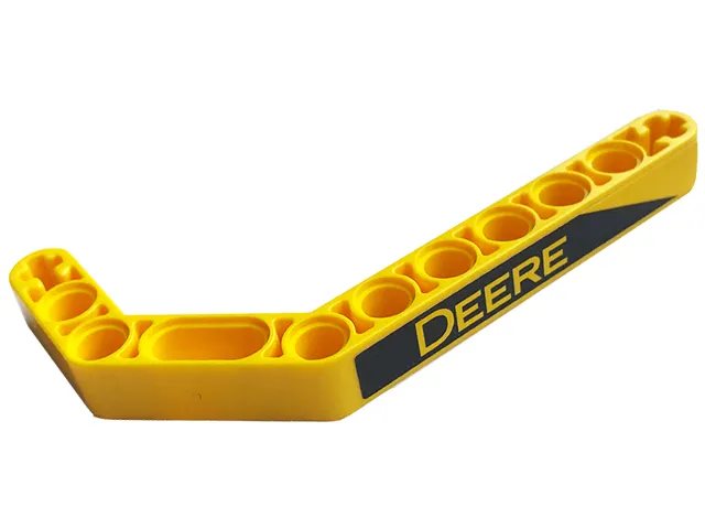 Technic, Liftarm, Modified Bent Thick 1 x 11.5 Double with Black Stripe and Yellow 'DEERE' Pattern Model Left Side (Sticker) - Set 42136