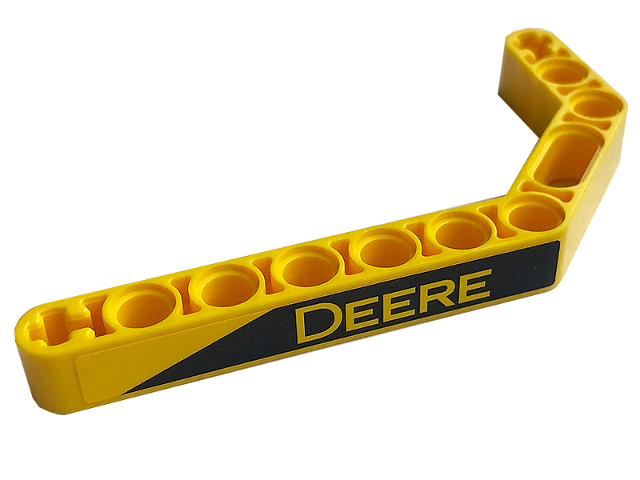 Technic, Liftarm, Modified Bent Thick 1 x 11.5 Double with Black Stripe and Yellow 'DEERE' Pattern Model Right Side (Sticker) - Set 42136