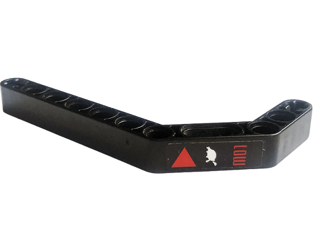 Technic, Liftarm, Modified Bent Thick 1 x 11.5 Double with Red Triangle, 'LOW' and White Tortoise Pattern Model Left Side (Sticker) - Set 42094