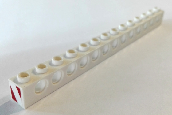 Technic, Brick 1 x 14 with Holes with Red and White Danger Stripes Pattern on Both Ends (Stickers) - Set 8289