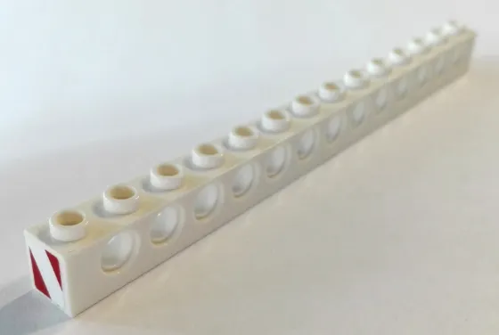 Technic, Brick 1 x 14 with Holes with Red and White Danger Stripes Pattern on Both Ends (Stickers) - Set 8289