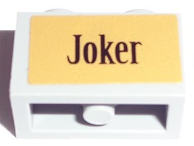 Technic, Brick 1 x 2 with Axle Hole with Black 'Joker' on Gold Background Pattern (Sticker) - Set 7785