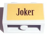 Technic, Brick 1 x 2 with Axle Hole with Black 'Joker' on Gold Background Pattern (Sticker) - Set 7785