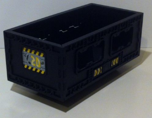 Vehicle, Forklift Load Bin (CyberMaster) with 'C2D' on Both Ends and Black and Yellow Danger Stripes on Side Pattern (Stickers) - Sets 8482 / 8483