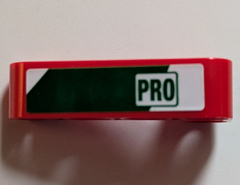 Technic, Liftarm, Modified Bent Thick L-Shape 2 x 4 with White Stripes and Green 'PRO' Pattern Model Left Side (Sticker) - Set 42125