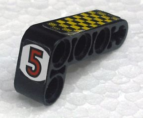 Technic, Liftarm, Modified Bent Thick L-Shape 2 x 4 with Red Number 5 in White Circle, Yellow and Black Checkered Pattern (Stickers) - Set 8238