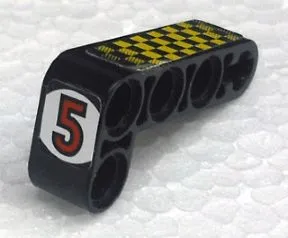 Technic, Liftarm, Modified Bent Thick L-Shape 2 x 4 with Red Number 5 in White Circle, Yellow and Black Checkered Pattern (Stickers) - Set 8238