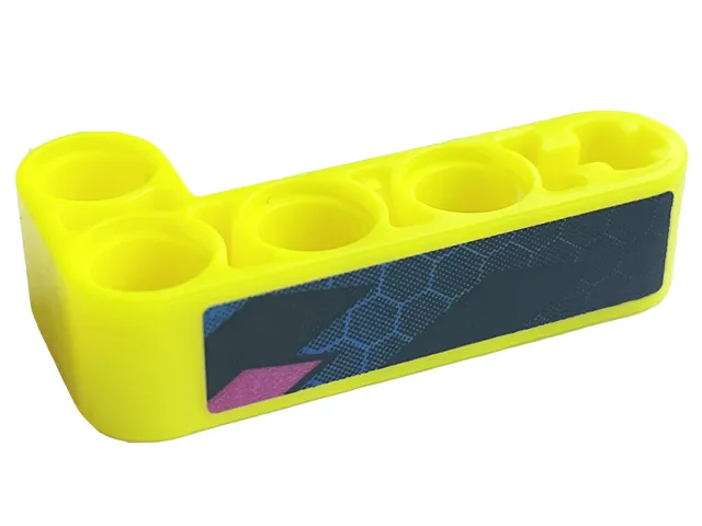 Technic, Liftarm, Modified Bent Thick L-Shape 2 x 4 with Partial Black and Dark Pink Chevrons and Blue Honeycomb Pattern (Sticker) - Set 42164