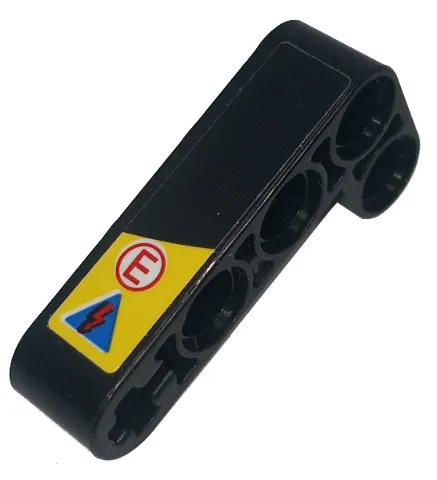 Technic, Liftarm, Modified Bent Thick L-Shape 2 x 4 with Yellow Trapezoid Stripe, Red Capital Letter E in White Circle and Blue Electricity Danger Triangle Pattern Model Left Side (Sticker) - Set 42151