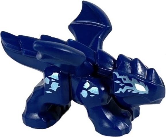 Dragon, Baby with 4 Feet and Open Wings with White Eyes and Bright Light Blue Electric Eye Outline and Scales Pattern (Riyu)