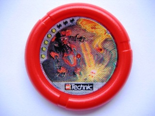 Throwing Disk with Throwbot Torch / Slizer Fire 5 Pips, LEGO Technic Logo, and Robot Making Trench for Lava Pattern