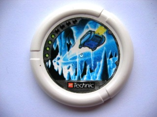 Throwing Disk with Throwbot Ski / Slizer Ice 4 Pips, LEGO Technic Logo, and Flying Box in Ice Cave Pattern