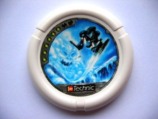 Throwing Disk with Throwbot Ski / Slizer Ice 6 Pips, LEGO Technic Logo, and Robot Fighting Snow Creature Pattern
