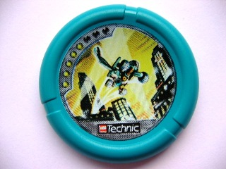 Throwing Disk with Throwbot Turbo / Slizer City 5 Pips, LEGO Technic Logo, and Robot Jumping in City Pattern