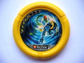 Throwing Disk with Throwbot Scuba / Slizer Sub 5 Pips, LEGO Technic Logo, and Robot and Tentacles Pattern