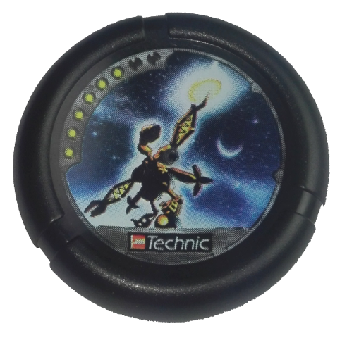 Throwing Disk with Throwbot Jet / Slizer Judge 6 Pips, LEGO Technic Logo, and Robot Holding Disk Pattern