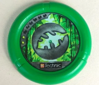 Throwing Disk with Throwbot Amazon / Slizer Jungle 2 Pips, LEGO Technic Logo, and Leaf Emblem Pattern