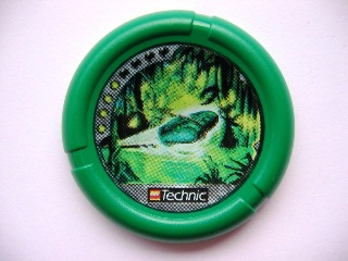 Throwing Disk with Throwbot Amazon / Slizer Jungle 4 Pips, LEGO Technic Logo, and Flying Box in Swamp Pattern