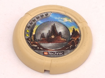 Throwing Disk with Throwbot Granite / Slizer Rock 2 Pips, LEGO Technic Logo, and Rock Silhouette Emblem Pattern