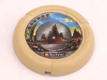 Throwing Disk with Throwbot Granite / Slizer Rock 2 Pips, LEGO Technic Logo, and Rock Silhouette Emblem Pattern