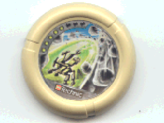 Throwing Disk with Throwbot Granite / Slizer Rock 5 Pips, LEGO Technic Logo, and Robot Shielding Falling Rocks Pattern