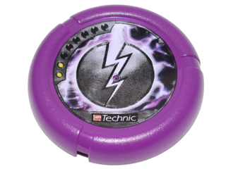 Throwing Disk with Throwbot Electro / Slizer Energy 2 Pips, LEGO Technic Logo, and Lightning Emblem Pattern