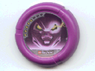 Throwing Disk with Throwbot Electro / Slizer Energy 5 Pips, LEGO Technic Logo, and Robot Mask with Glowing Eyes Pattern