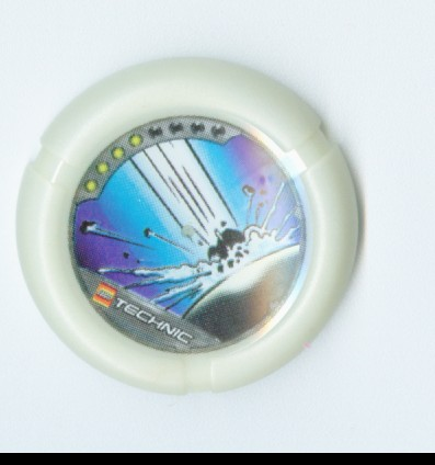 Throwing Disk with Throwbot Spark 4 Pips, LEGO Technic Logo, and Meteor Impact Pattern